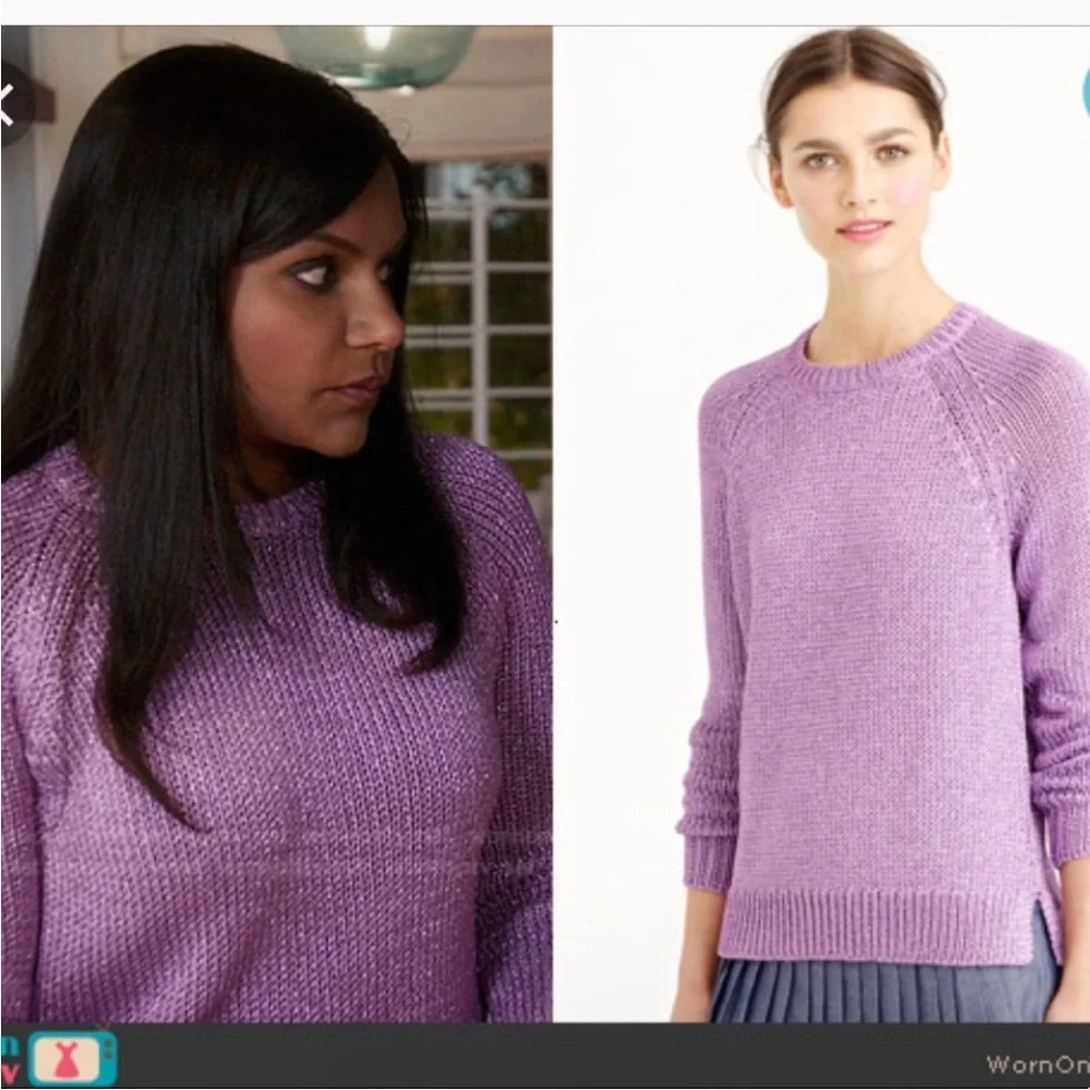 J.Crew Metallic Sparkle Side Slit Purple Pullover Sweater Size M‎